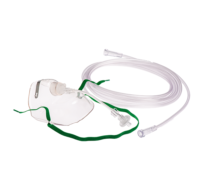 Airway Management - Capnography Cut-Down Mask - CO2 Sample Line Outlet, Filter, 3m Clear Oxygen Tubing