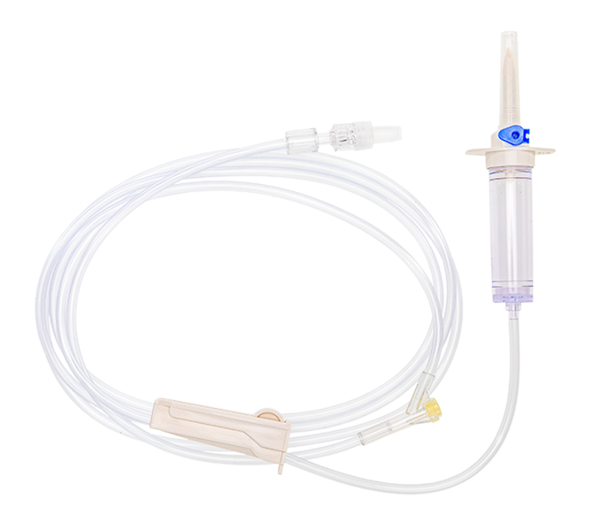 Infusion Set with Injection Site and 15um Filter Vented Chamber