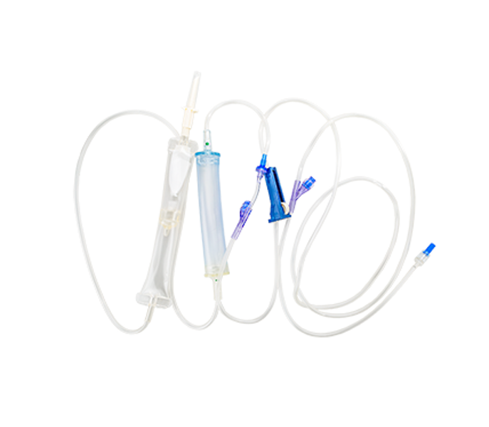 Venous Access - Transfusion Pump Set with Flexible Chamber, 2 x Needleless Access Sites and a Non-Return valve