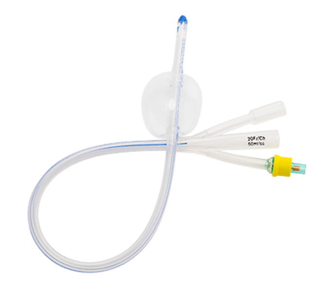 Silicone 3-Way foley Catheter, Standard Tip, 43cm with 50mL Balloon 20 Fr