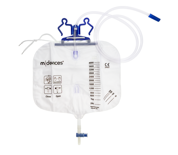 Continence Care - Urine Bag - 4000mL T-Tap Non-Return Valve Integrated Hanger and Rope 150cm Tubing