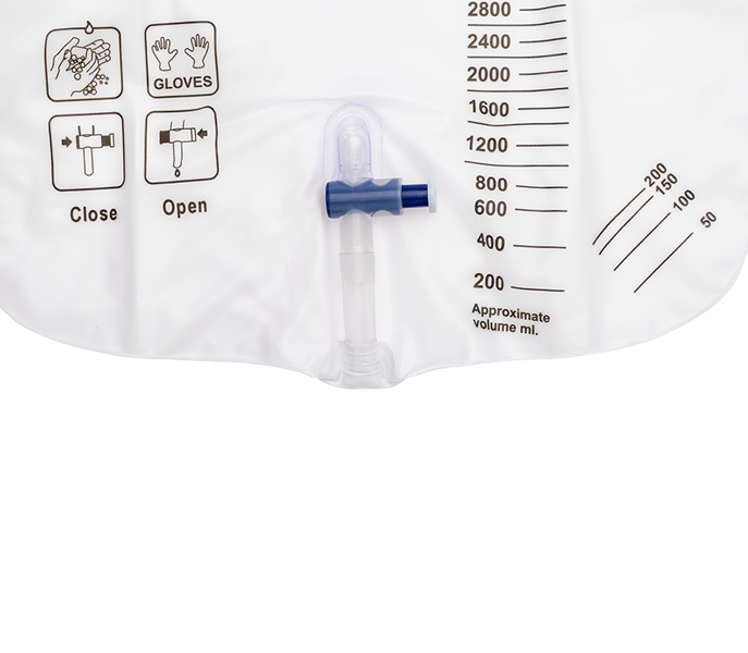 Continence Care - Urine Bag - 4000mL T-Tap Non-Return Valve Integrated Hanger and Rope 150cm Tubing
