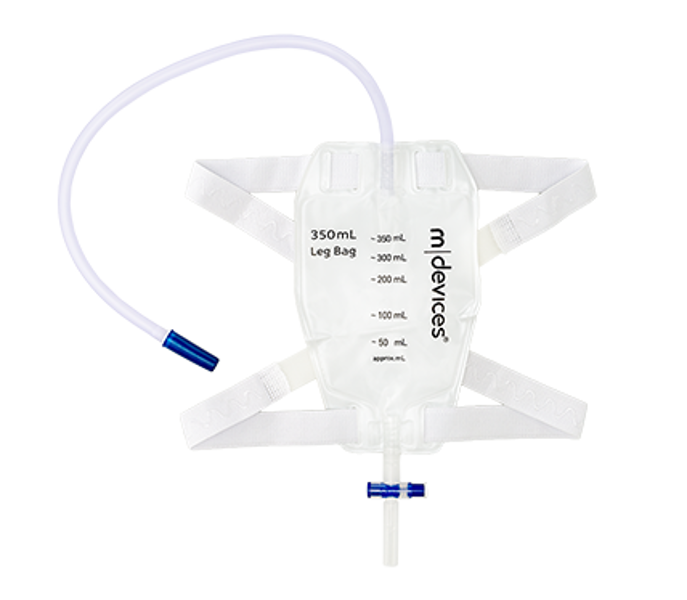 50cm Long Tube 350mL LEG BAG - T-TAP NRV with Silicone Lined Straps