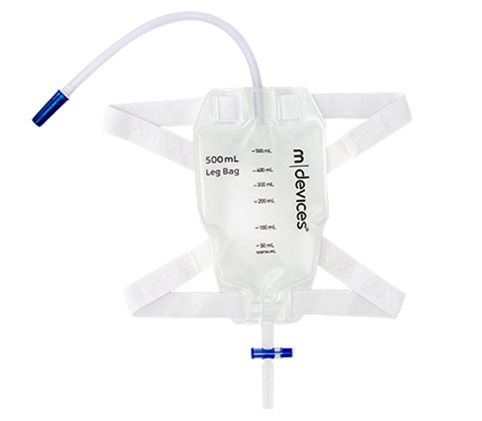 30cm Long Tube 500mL LEG BAG - T-TAP NRV with Silicone Lined Straps