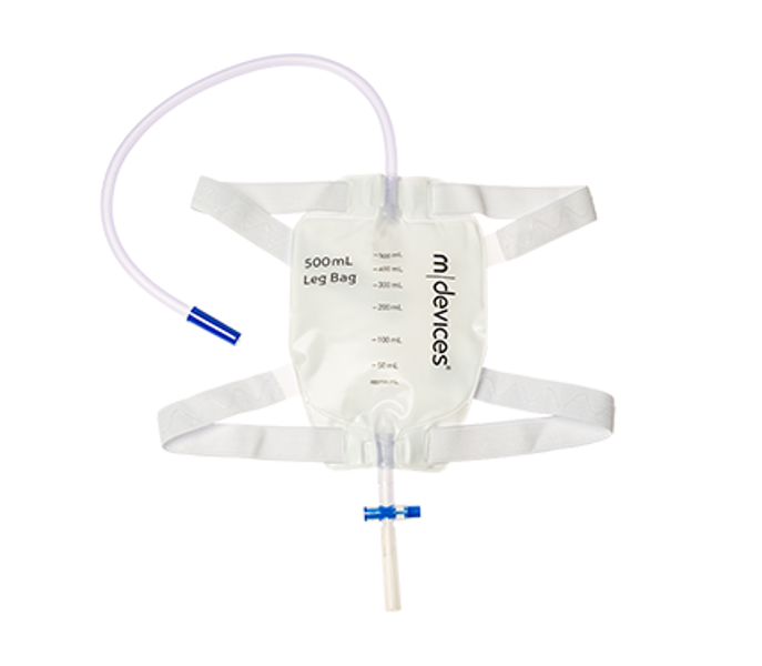 50cm Long Tube 500mL LEG BAG - T-TAP NRV with Silicone Lined Straps