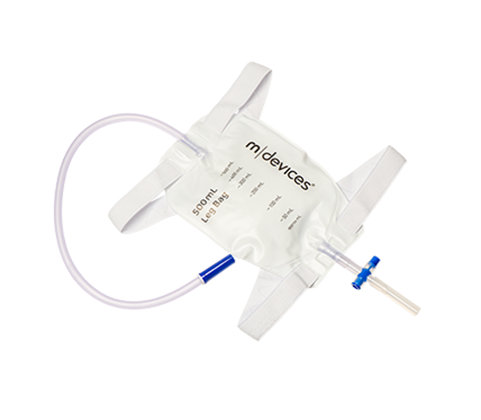 50cm Long Tube 500mL LEG BAG - T-TAP NRV with Silicone Lined Straps
