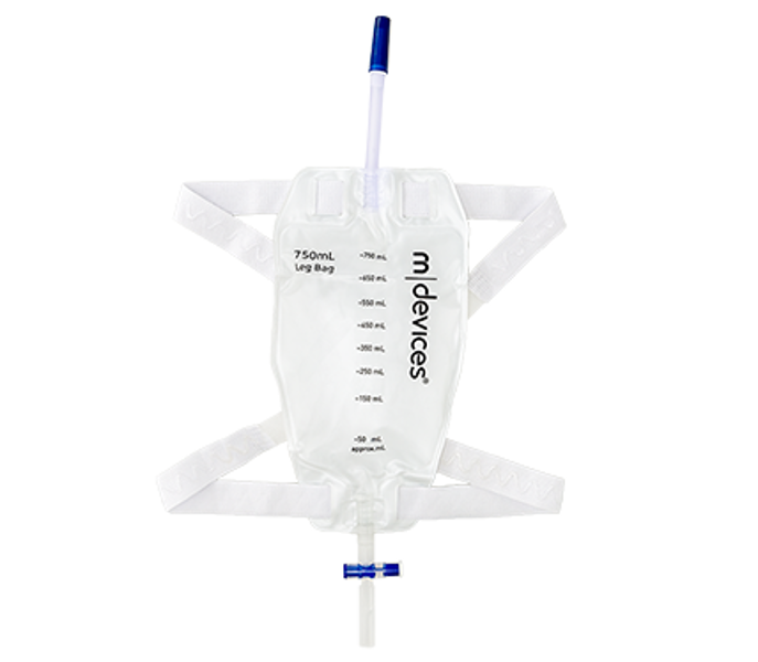 10cm Short Tube 750mL LEG BAG - T-TAP NRV with Silicone Lined Straps
