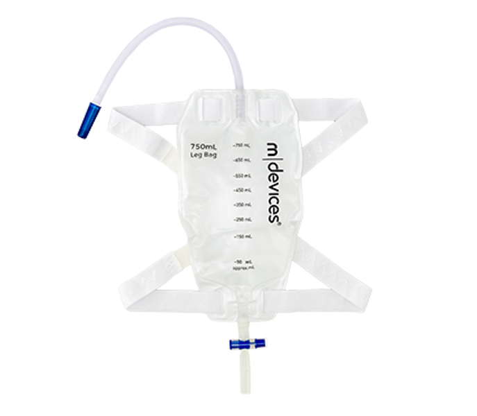 30cm Long Tube 750mL LEG BAG - T-TAP NRV with Silicone Lined Straps Straps
