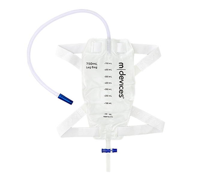 50cm Long Tube 750mL LEG BAG - T-TAP NRV with Silicone Lined Straps Straps