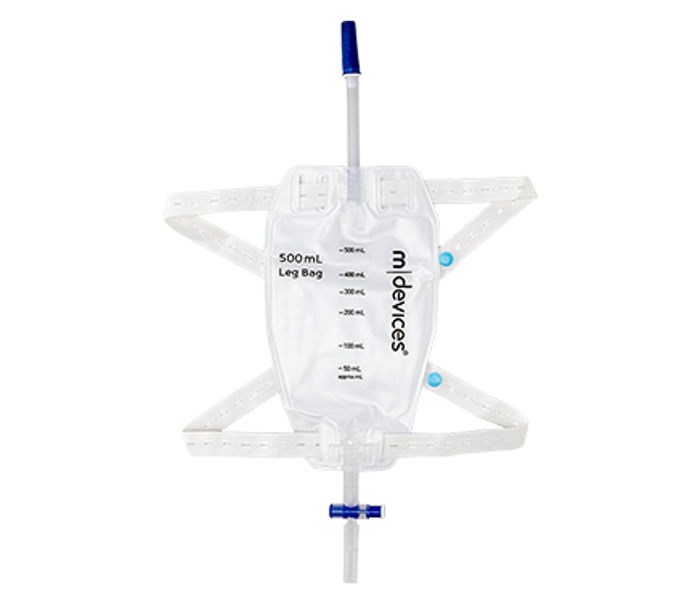 10cm Short Tube 500mL LEG BAG - T-TAP NRV with Elastic Straps