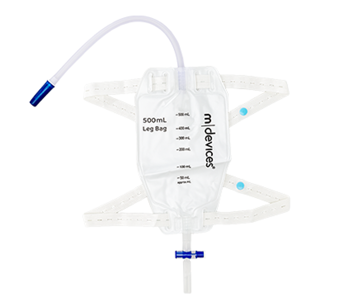 30cm Long Tube 500mL LEG BAG - T-TAP NRV with Elastic Straps