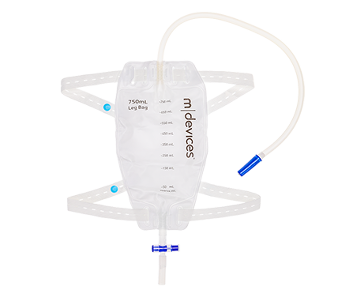 50cm Long Tube 750mL LEG BAG - T-TAP NRV with Elastic Straps