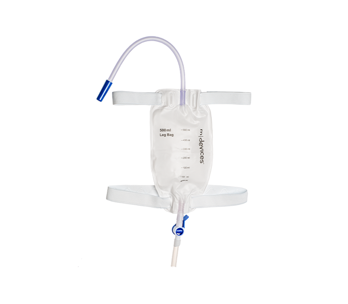 Continence Care - Leg Bag - Lever Tap Non-Return Valve 30cm Long Tube with Silicone Lined Straps and Fabric Fastener