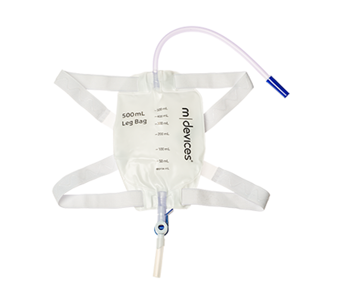 30cm Long Tube 500mL LEG BAG - LEVER TAP NRV with Silicone Lined Straps