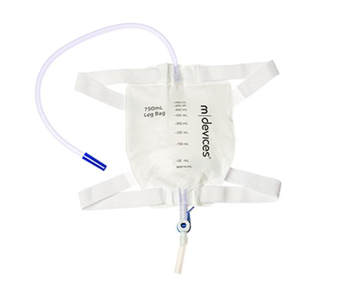 50cm Long Tube 750mL LEG BAG - LEVER TAP NRV with Silicone Lined Straps